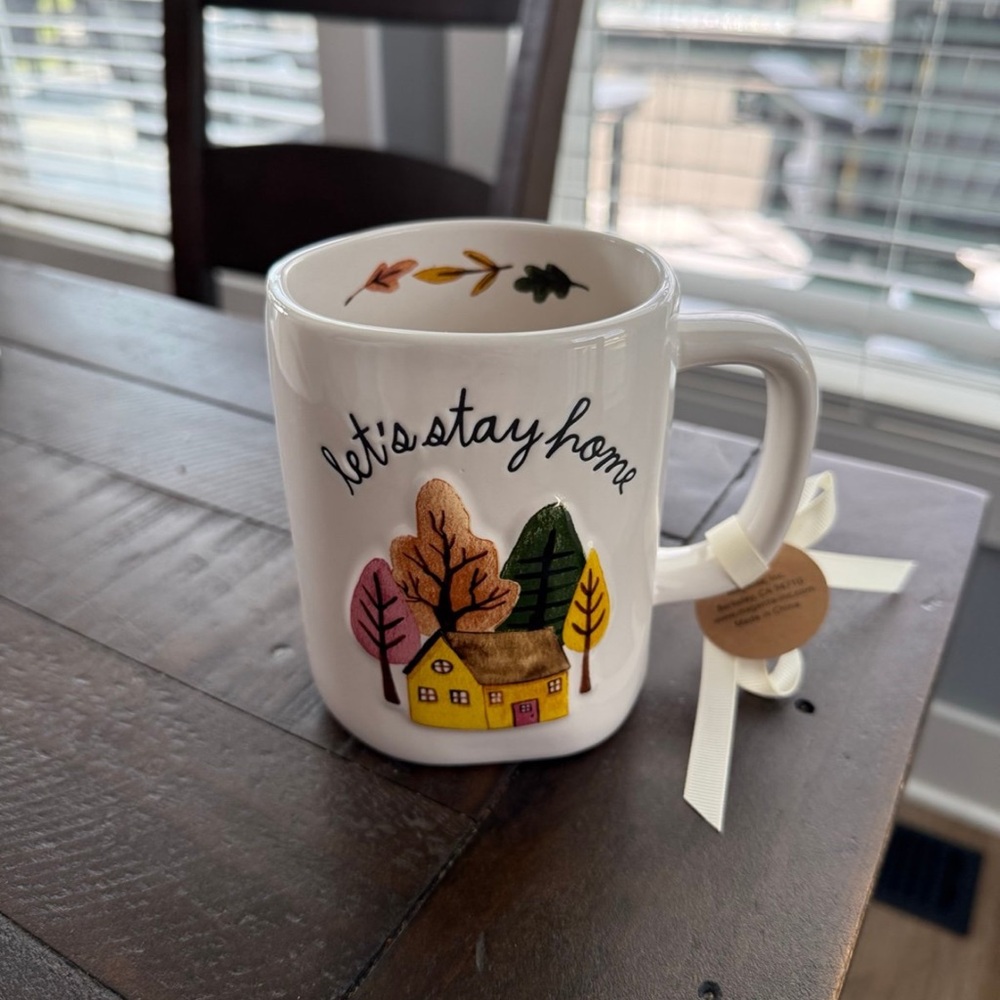 Rae Dunn Let's Stay Home Mug - White with Colorful Design
